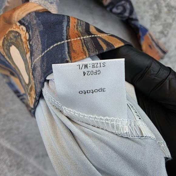 3 Potato Abstract Art Print Shirt Womens M/L Cowl Neck Long Sleeve Boho Stretch - Picture 7 of 9